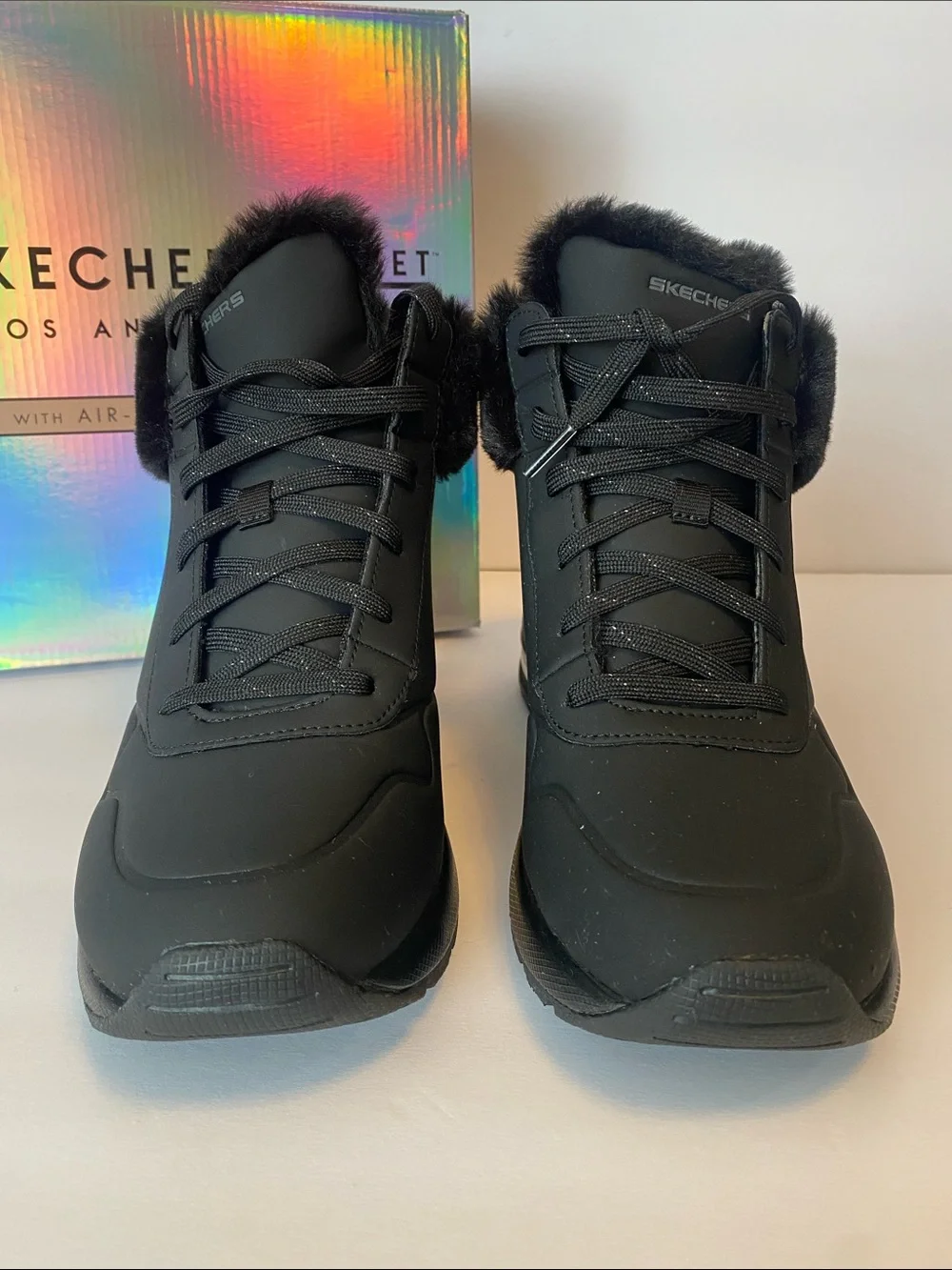 Skechers Million Air Elevated Faux Fur Lined High-Top Winter Sneakers Size 9